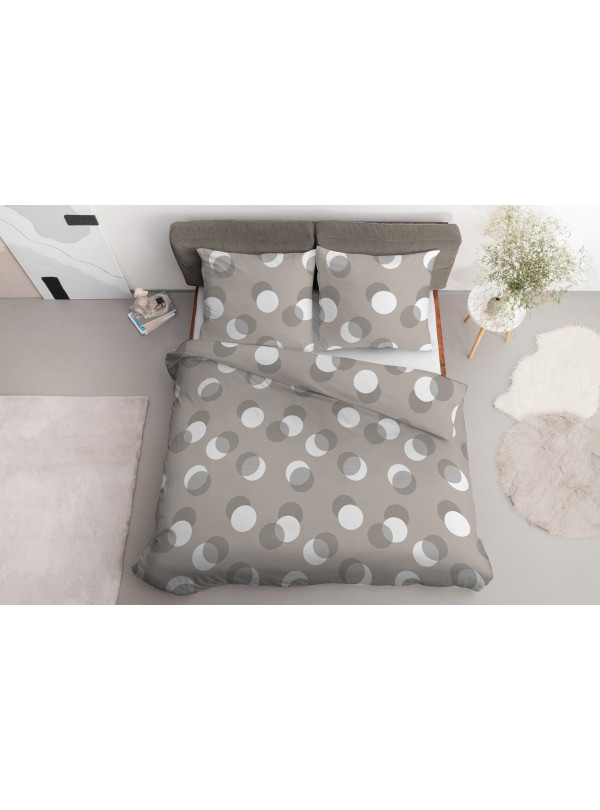 POŚCIEL SATYNA BAWEŁNIANA 200x220 BEŻOWA W KROPKI 4921_A