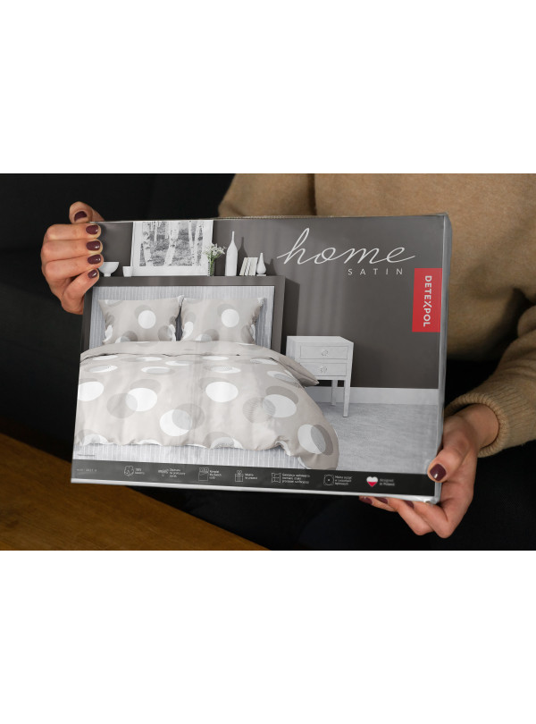 POŚCIEL SATYNA BAWEŁNIANA 200x220 BEŻOWA W KROPKI 4921_A