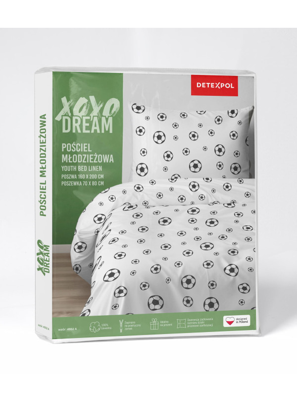 POŚCIEL MŁODZIEŻOWA 140x200 BIAŁA PIŁKA NOŻNA