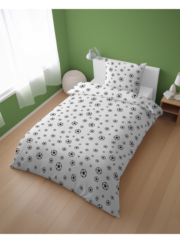 POŚCIEL MŁODZIEŻOWA 140x200 BIAŁA PIŁKA NOŻNA