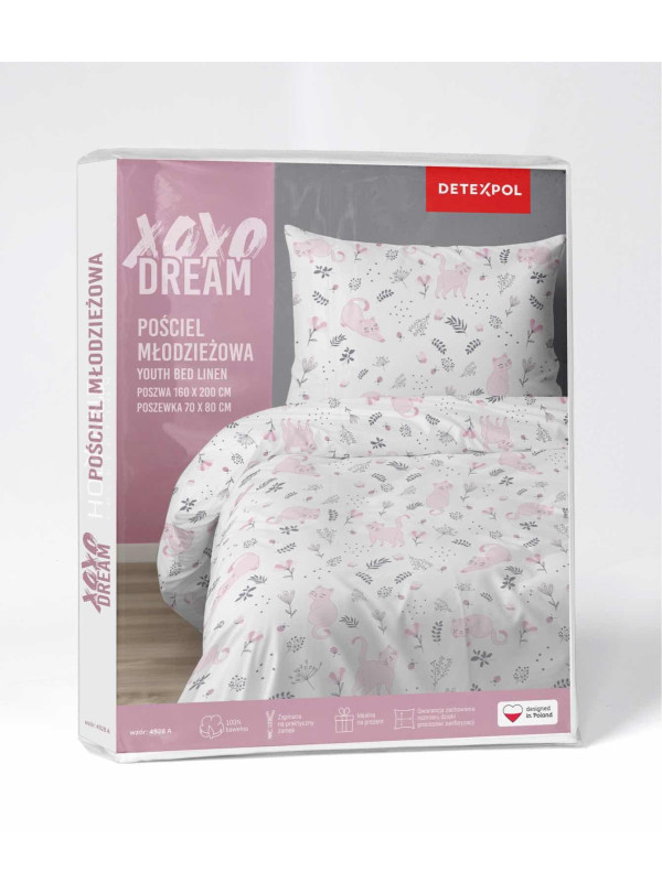 POŚCIEL MŁODZIEŻOWA 140x200 BIAŁA KOTKI