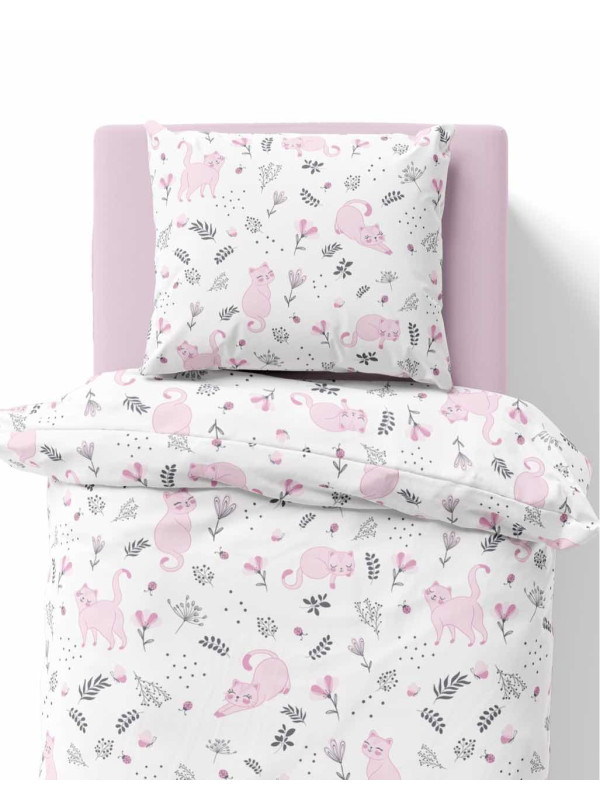 POŚCIEL MŁODZIEŻOWA 140x200 BIAŁA KOTKI