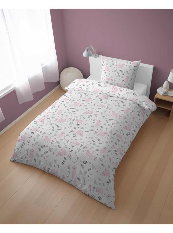 POŚCIEL MŁODZIEŻOWA 140x200 BIAŁA KOTKI