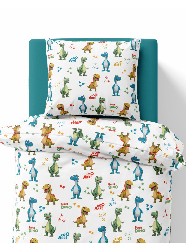 POŚCIEL MŁODZIEŻOWA 160x200 BIAŁA SUPER DINO DINOZAURY