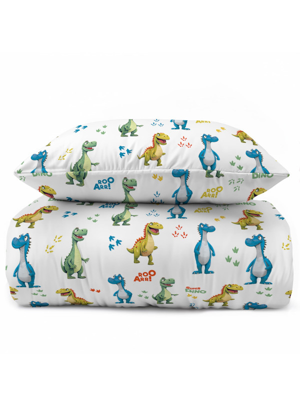 POŚCIEL MŁODZIEŻOWA 140x200 BIAŁA SUPER DINO DINOZAURY