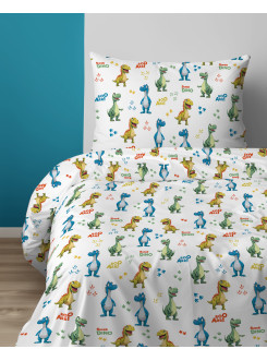 POŚCIEL MŁODZIEŻOWA 140x200 BIAŁA SUPER DINO DINOZAURY 2