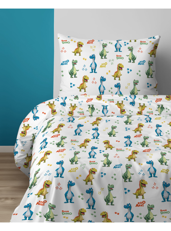 POŚCIEL MŁODZIEŻOWA 140x200 BIAŁA SUPER DINO DINOZAURY