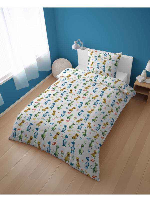 POŚCIEL MŁODZIEŻOWA 140x200 BIAŁA SUPER DINO DINOZAURY