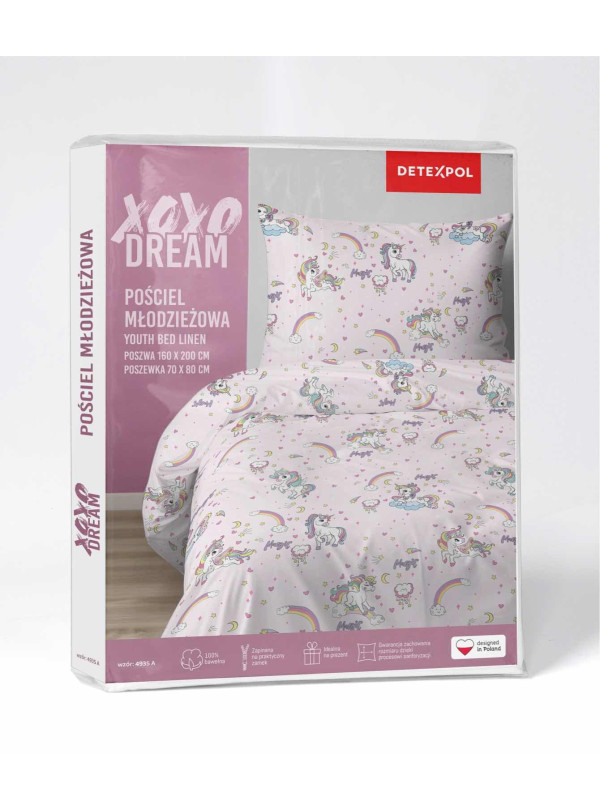 POŚCIEL MŁODZIEŻOWA 160x200 RÓŻOWA JEDNOROŻCE