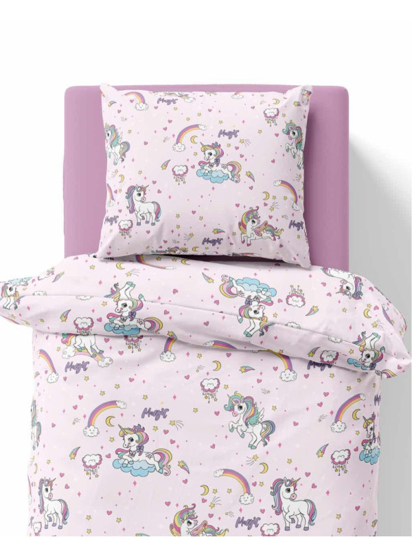 POŚCIEL MŁODZIEŻOWA 140x200 RÓŻOWA JEDNOROŻCE
