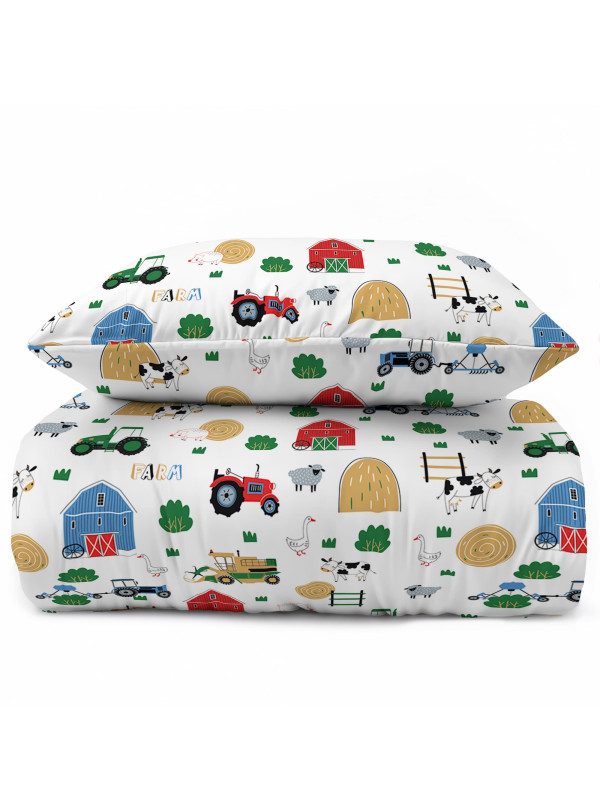 POŚCIEL MŁODZIEŻOWA 160x200 BIAŁA FARMA TRAKTOR