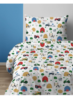 POŚCIEL MŁODZIEŻOWA 160x200 BIAŁA FARMA TRAKTOR 2