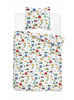 POŚCIEL MŁODZIEŻOWA 160x200 BIAŁA FARMA TRAKTOR