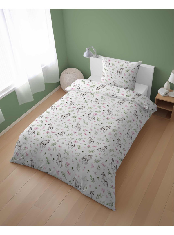 POŚCIEL MŁODZIEŻOWA 160x200 BIAŁA KONIE
