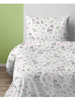 POŚCIEL MŁODZIEŻOWA 160x200 BIAŁA KONIE 2