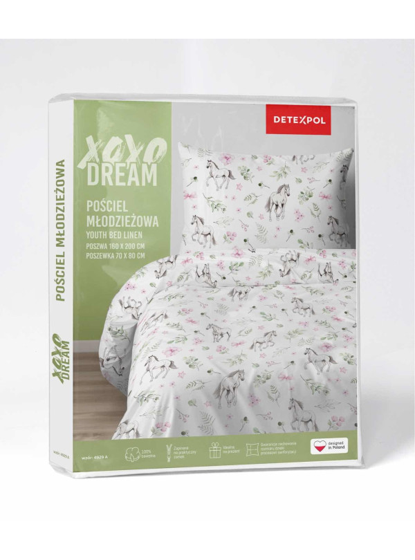 POŚCIEL MŁODZIEŻOWA 160x200 BIAŁA KONIE