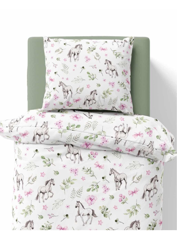 POŚCIEL MŁODZIEŻOWA 140x200 BIAŁA KONIE