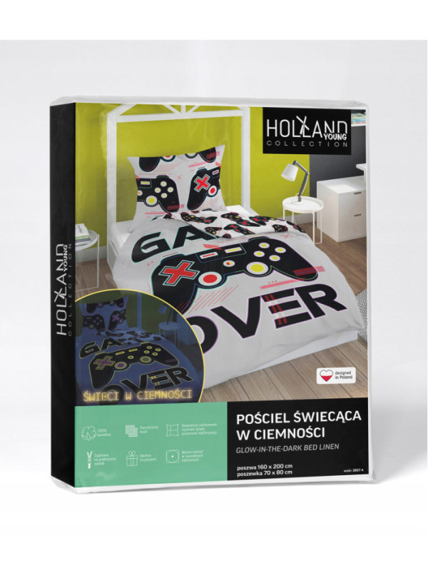 POŚCIEL 160x200 ŚWIECĄCA W CIEMNOŚCI PAD GAME OVER