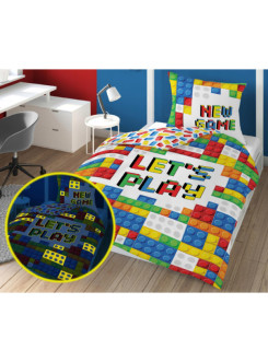 POŚCIEL 160x200 ŚWIECĄCA W CIEMNOŚCI KLOCKI 4021_A