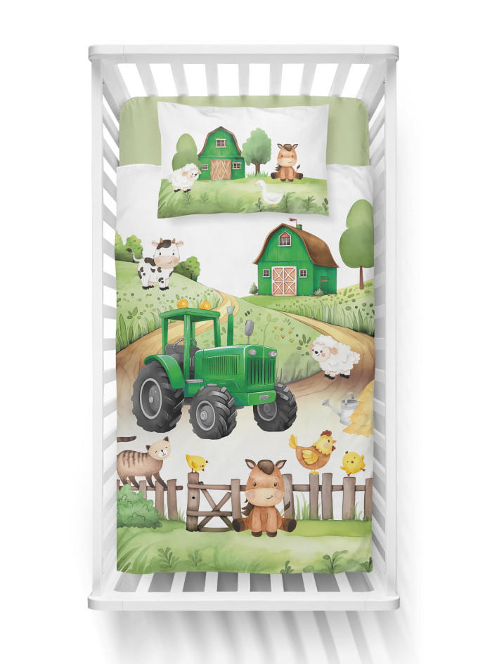 POŚCIEL DO ŁÓŻECZKA 90x120 FARMA ZIELONY TRAKTOR