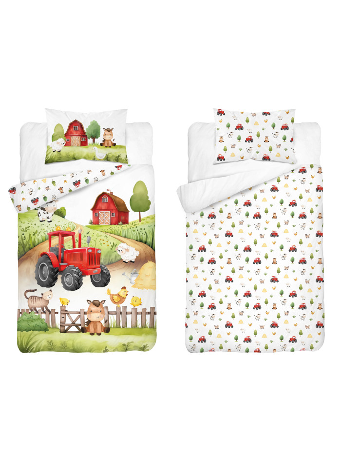 POŚCIEL DO ŁÓŻECZKA 90x120 FARMA CZERWONY TRAKTOR