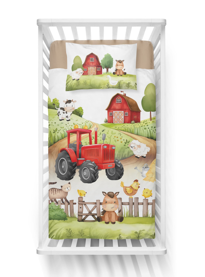 POŚCIEL DO ŁÓŻECZKA 90x120 FARMA CZERWONY TRAKTOR