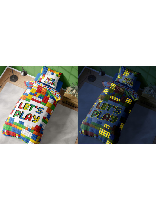 POŚCIEL 160x200 ŚWIECĄCA W CIEMNOŚCI KLOCKI 4021_A