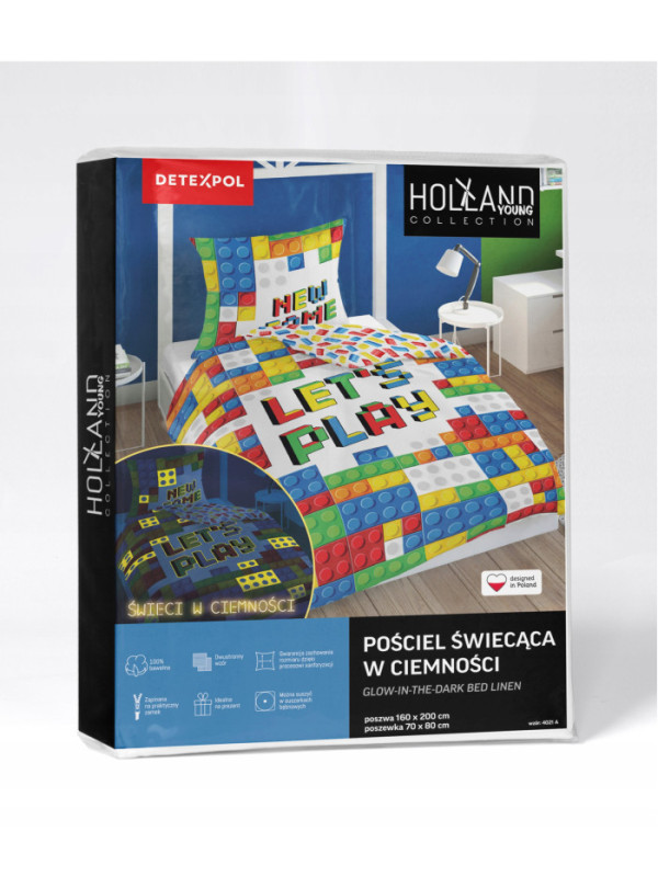 POŚCIEL 160x200 ŚWIECĄCA W CIEMNOŚCI KLOCKI 4021_A