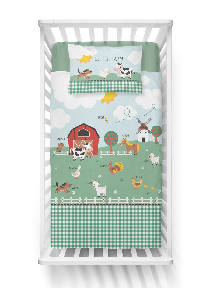 POŚCIEL DO ŁÓŻECZKA 90x120 CZERWONA MAŁA FARMA