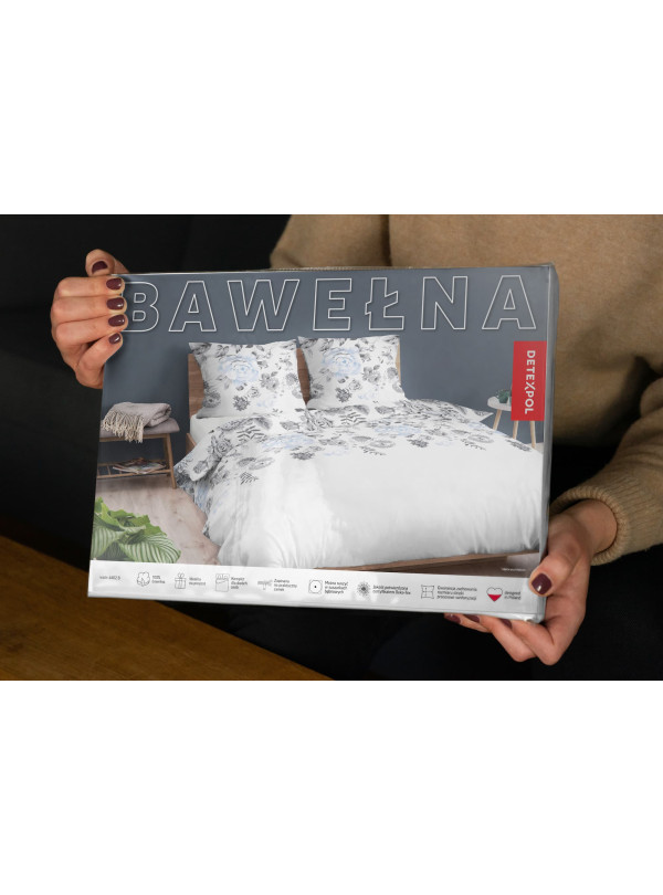 POŚCIEL BAWEŁNIANA 200x220 BIAŁA W KWIATY 4462_B