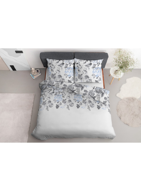 POŚCIEL BAWEŁNIANA 200x220 BIAŁA W KWIATY 4462_B