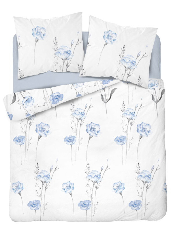 POŚCIEL BAWEŁNIANA 200x220 BIAŁA W NIEBIESKIE KWIATY 4460_A