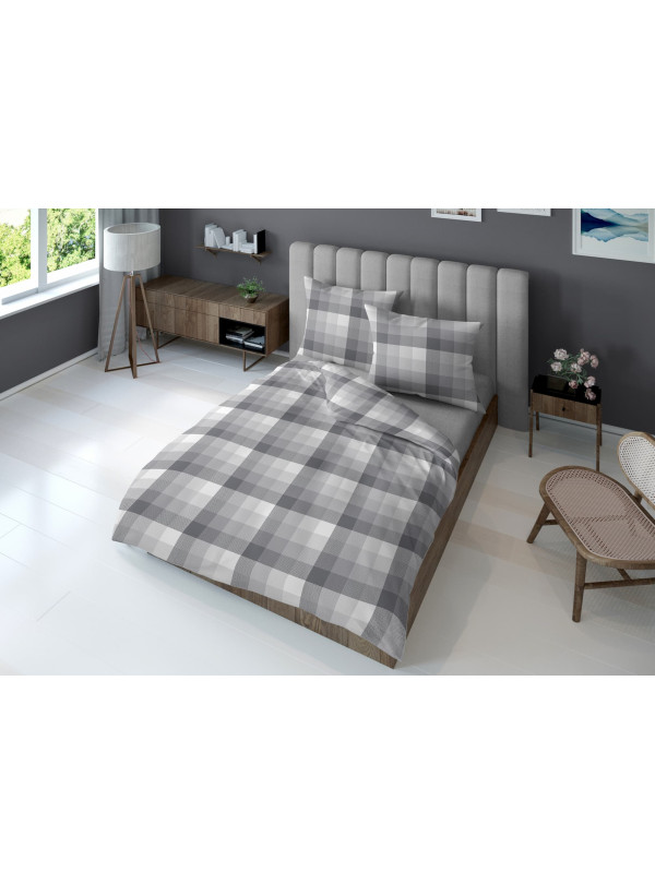 KOMPLET POŚCIELI 160x200 SZARA W KRATĘ 4590_A