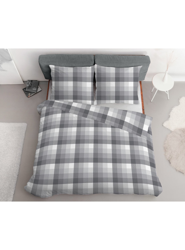 KOMPLET POŚCIELI 160x200 SZARA W KRATĘ 4590_A