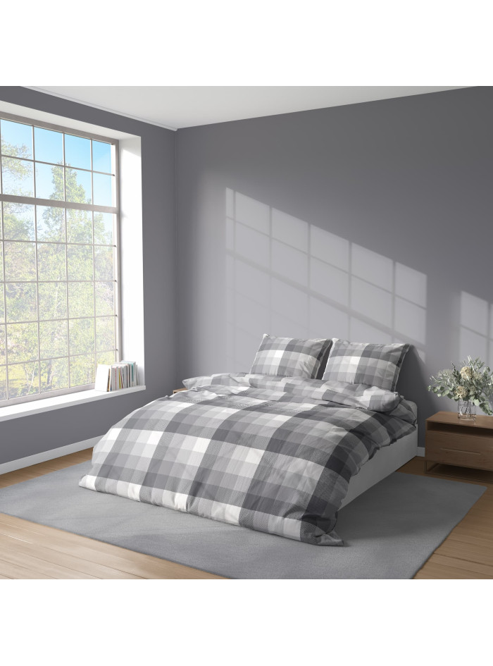 KOMPLET POŚCIELI 160x200 SZARA W KRATĘ 4590_A
