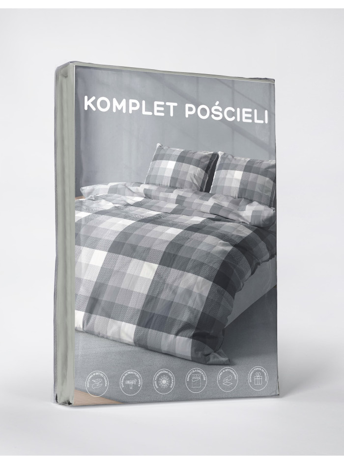 KOMPLET POŚCIELI 160x200 SZARA W KRATĘ 4590_A