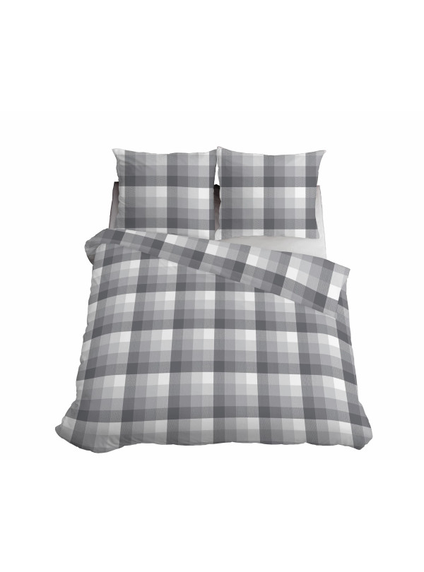 KOMPLET POŚCIELI 160x200 SZARA W KRATĘ 4590_A