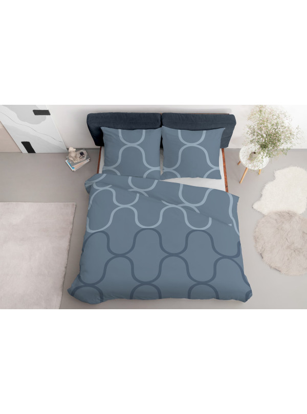 KOMPLET POŚCIELI 160x200 GEOMETRYCZNY NIEBIESKI