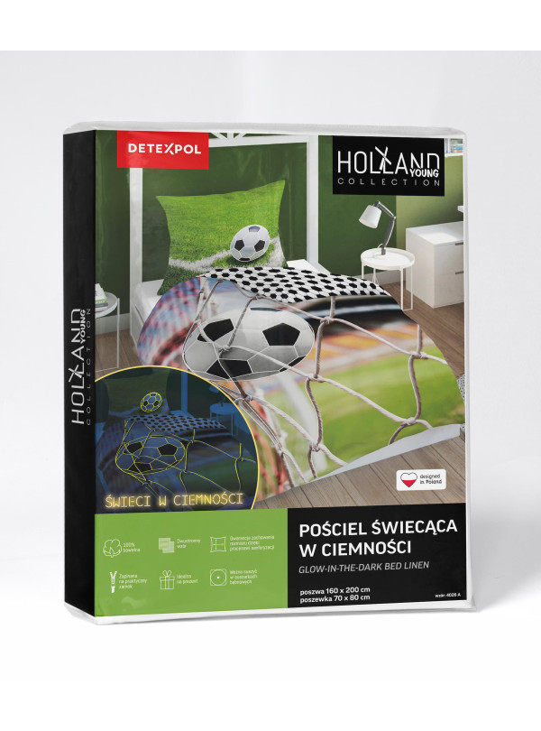 POŚCIEL 140x200 ŚWIECĄCA W CIEMNOŚCI PIŁKA NOŻNA SIATKA