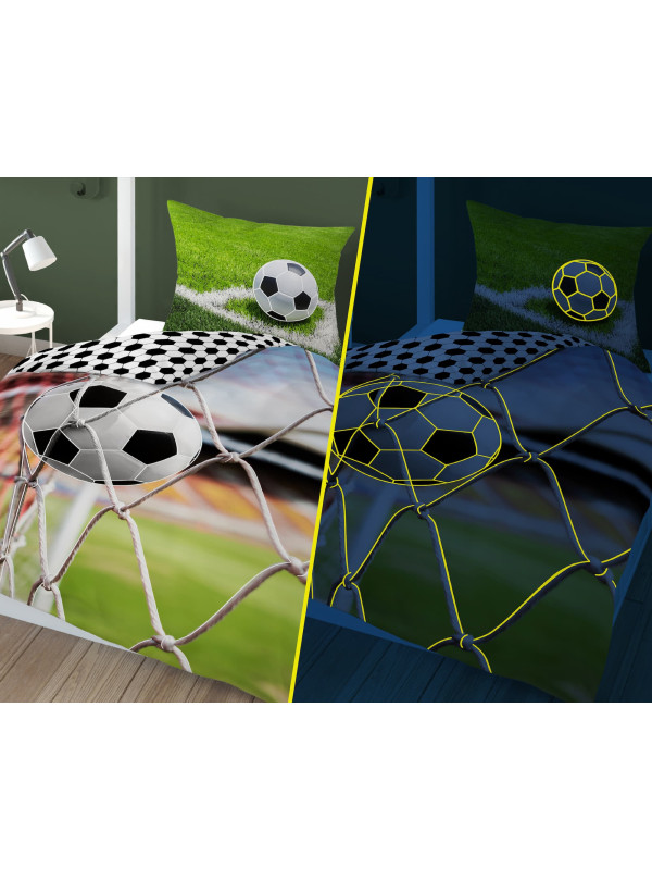 POŚCIEL 140x200 ŚWIECĄCA W CIEMNOŚCI PIŁKA NOŻNA SIATKA