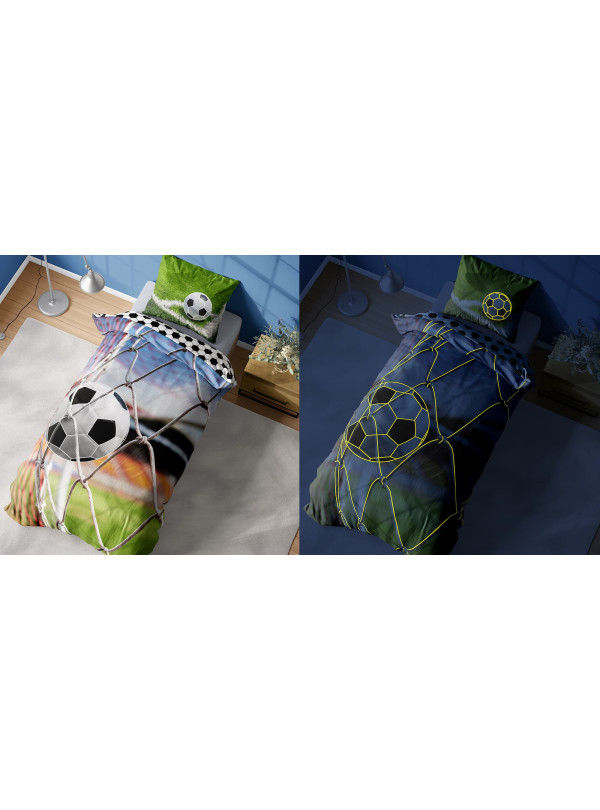 POŚCIEL 140x200 ŚWIECĄCA W CIEMNOŚCI PIŁKA NOŻNA SIATKA