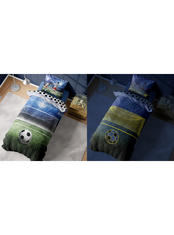 POŚCIEL 140x200 ŚWIECĄCA W CIEMNOŚCI PIŁKA NOŻNA PIŁKARZ