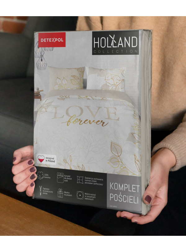 POŚCIEL BAWEŁNIANA 200x220 LOVE FOREVER BIAŁA