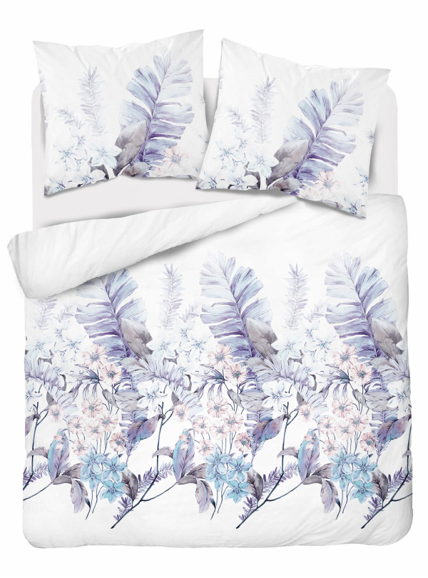 POŚCIEL BAWEŁNIANA 200x220 BIAŁA W LIŚCIE 4463_B