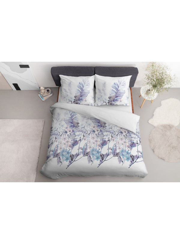 POŚCIEL BAWEŁNIANA 200x220 BIAŁA W LIŚCIE 4463_B