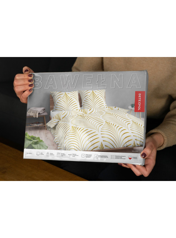 POŚCIEL BAWEŁNIANA 200x220 BIAŁO ZŁOTA 4693_A