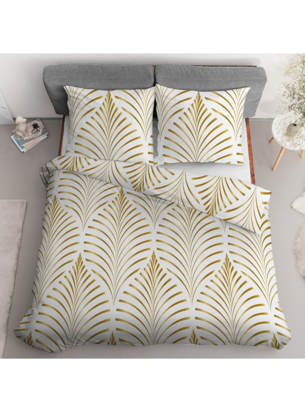 POŚCIEL BAWEŁNIANA 200x220 BIAŁO ZŁOTA 4693_A