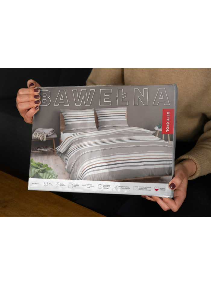 POŚCIEL BAWEŁNIANA 200x220 W PASY BEŻOWE 4656_B