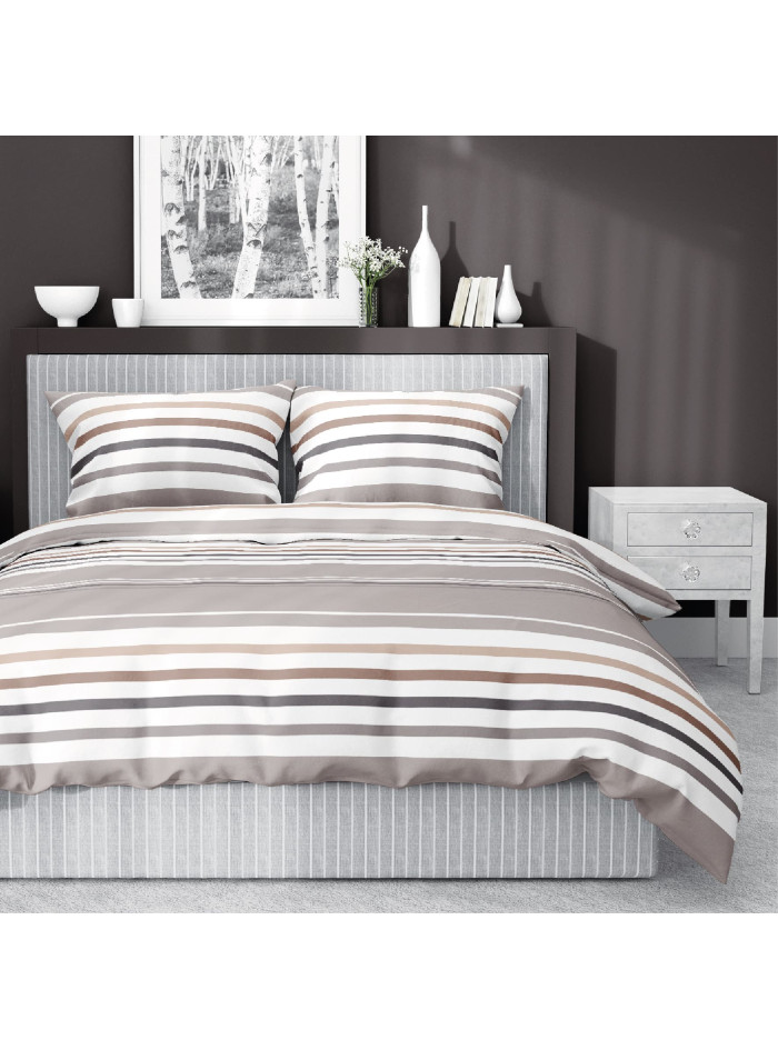 POŚCIEL BAWEŁNIANA 200x220 W PASY BEŻOWE 4656_B