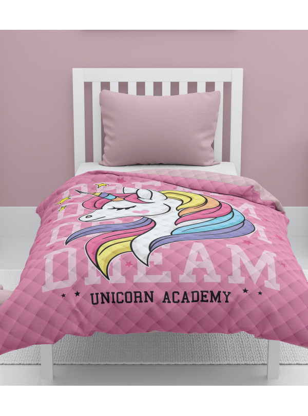 NARZUTA NA ŁÓZKO 170x210 PIKOWANA DZIECIĘCA JEDNOROŻEC RÓŻOWA